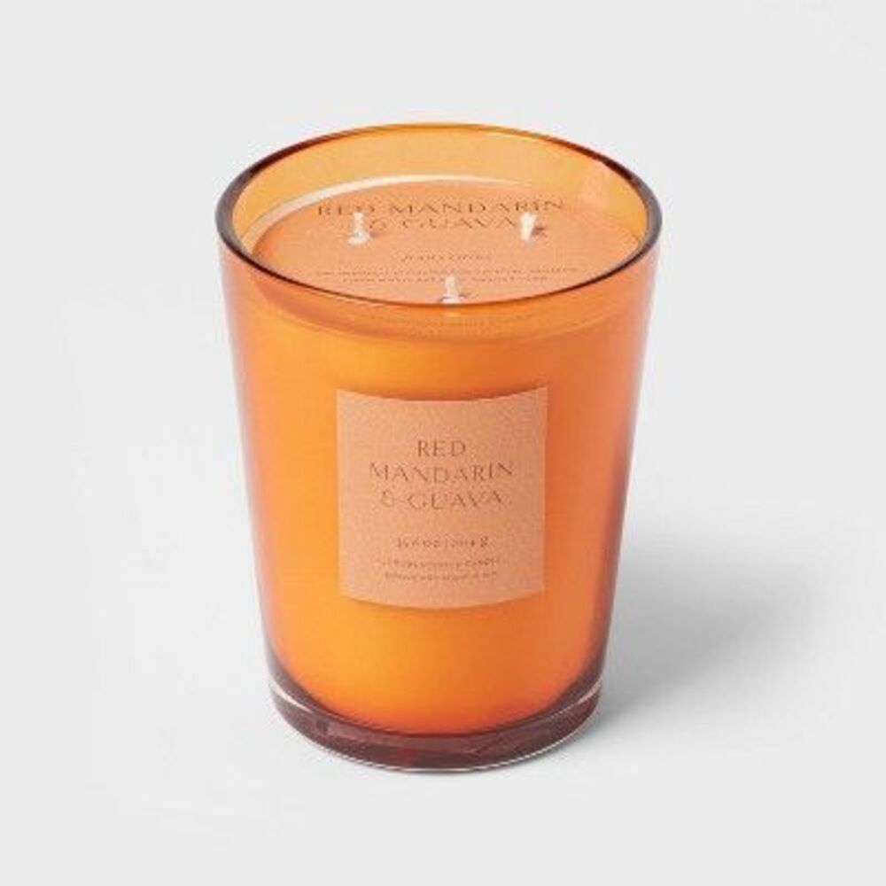 35oz Colored Vase Glass with Dustcover Mandarin & Guava Candle Orange